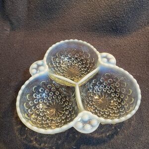 Vintage Opalescent Hobnail Handle Candy Dish